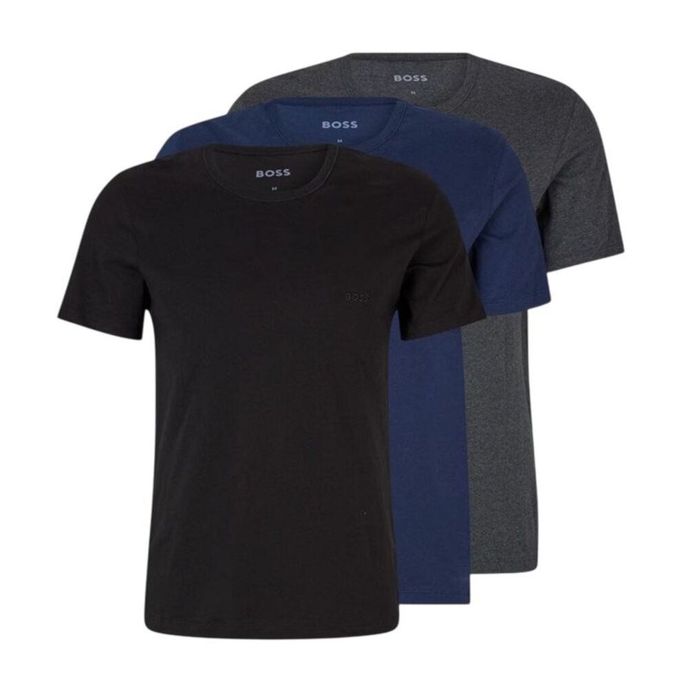 Boss Mens Embroidered Logo Crew Neck T-Shirt (Pack of 3) / Black/Navy/Charcoal G